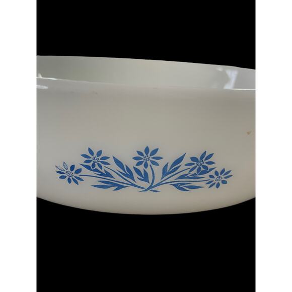 Vintage Anchor Hocking Milk Glass Blue Cornflower Print Serving Dish White - Picture 7 of 7
